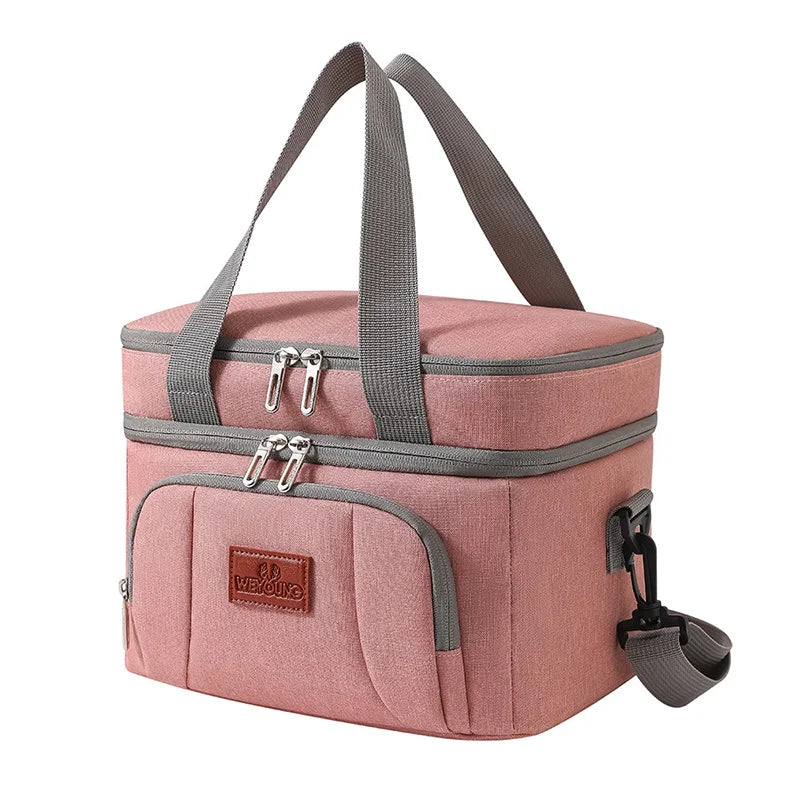 Double Layer Insulated Lunch Bag with Shoulder Strap – Large Capacity Picnic & Travel Tote