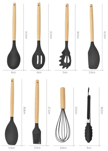 12-Piece Silicone Kitchen Utensil Set – Non-Stick Cooking Tools with Measuring Spoons